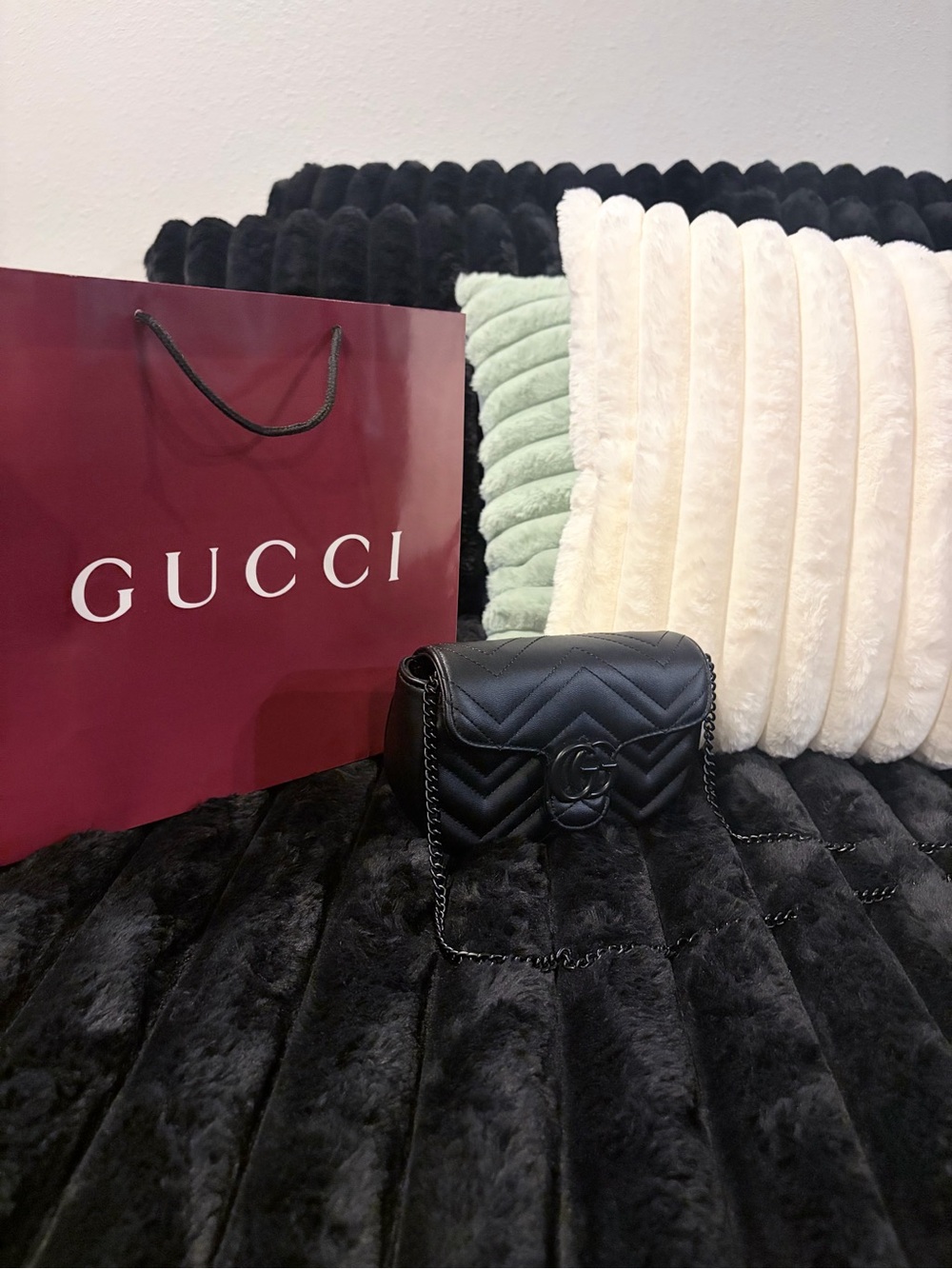 Gucci Black Quilted Leather GG Marmont Mini Crossbody